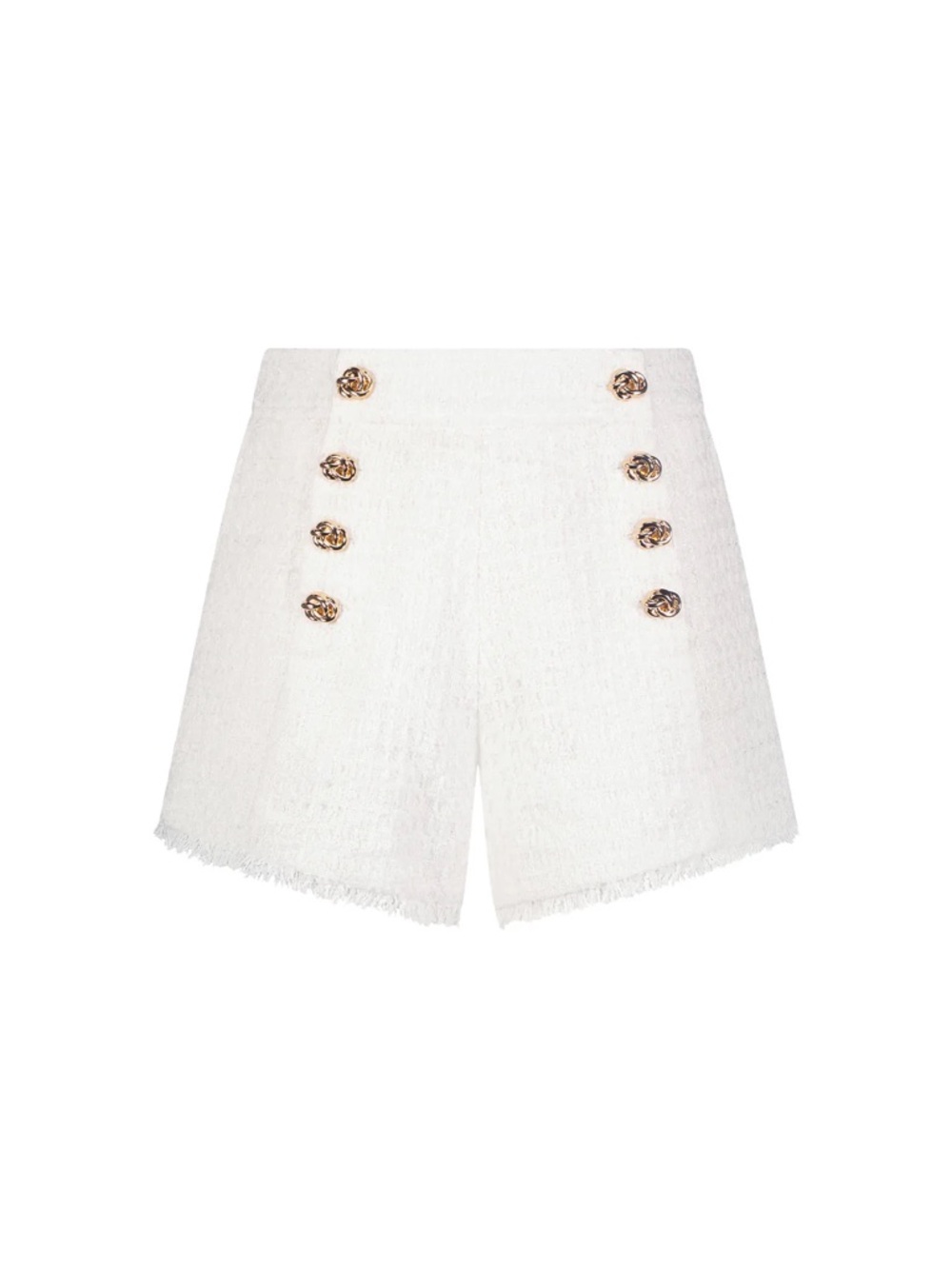 Noli White Tweed High-Waist Shorts with Gold Buttons
